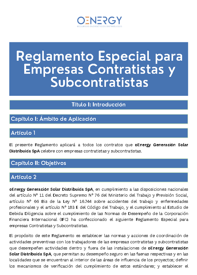 Reglamento Especial de Contratistas y Subcontratistas